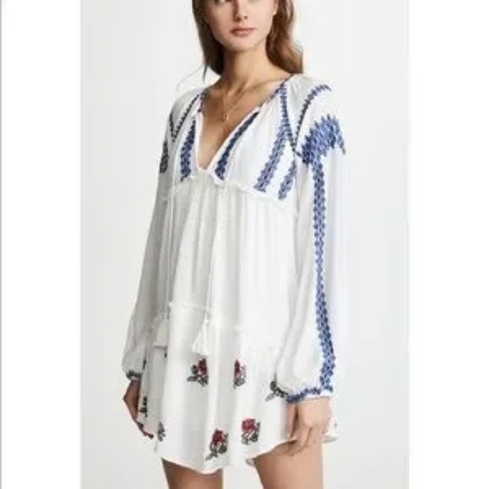 White Dress with Blue and Red Embroidery